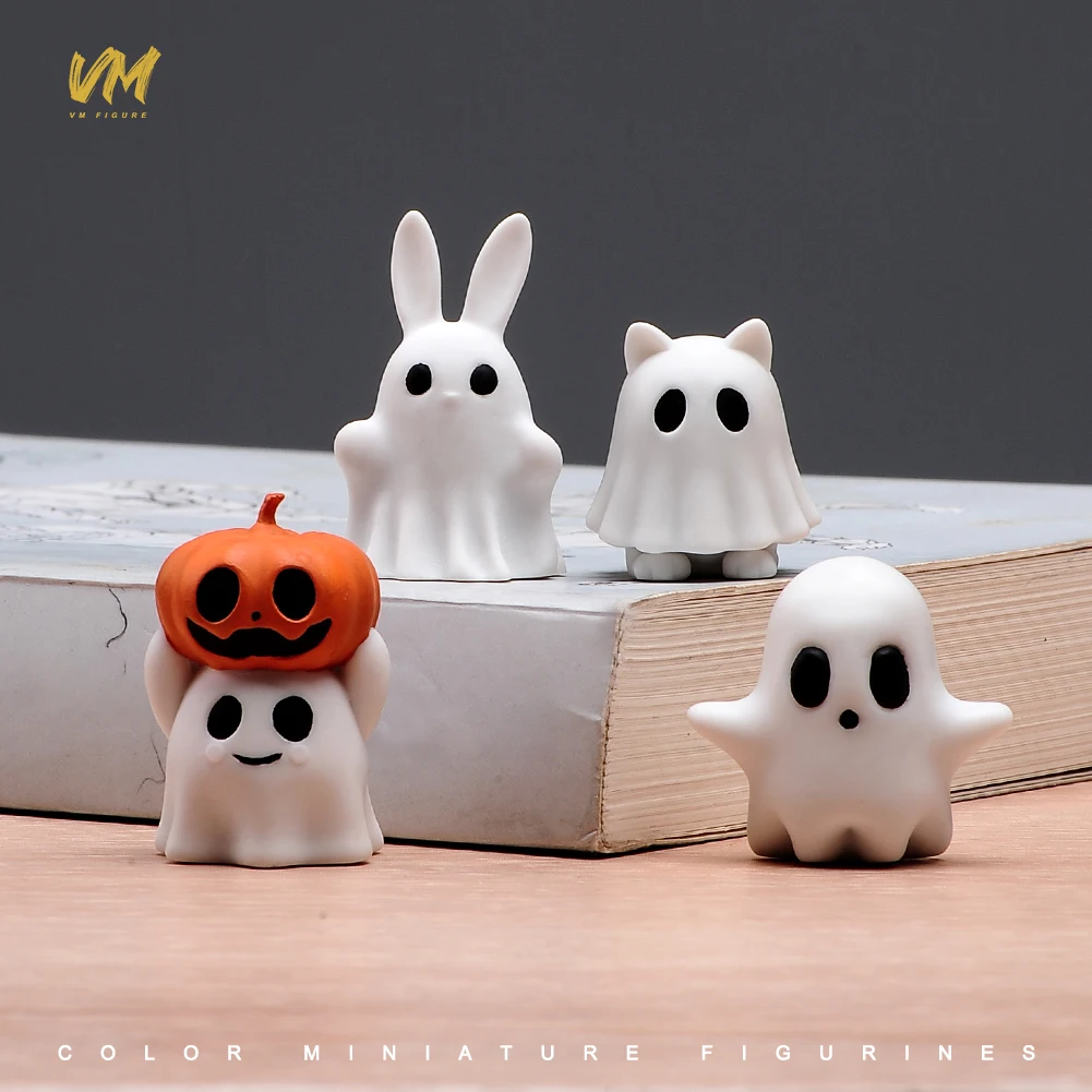 4PCS Halloween Decoration Set 3D Printed Mini Ghost Resin Statue Small Scary Ghost Figurines for Home Tabletop Party Decor