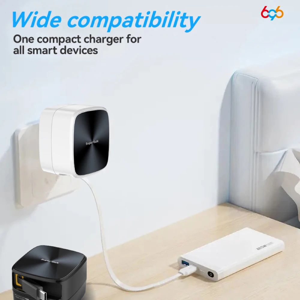 696 35 ワット GaN 急速充電延長コード折りたたみ収納ポータブルタイプ C Huawei 社 iPhone 16 15 サムスンタブレットラップトップ
