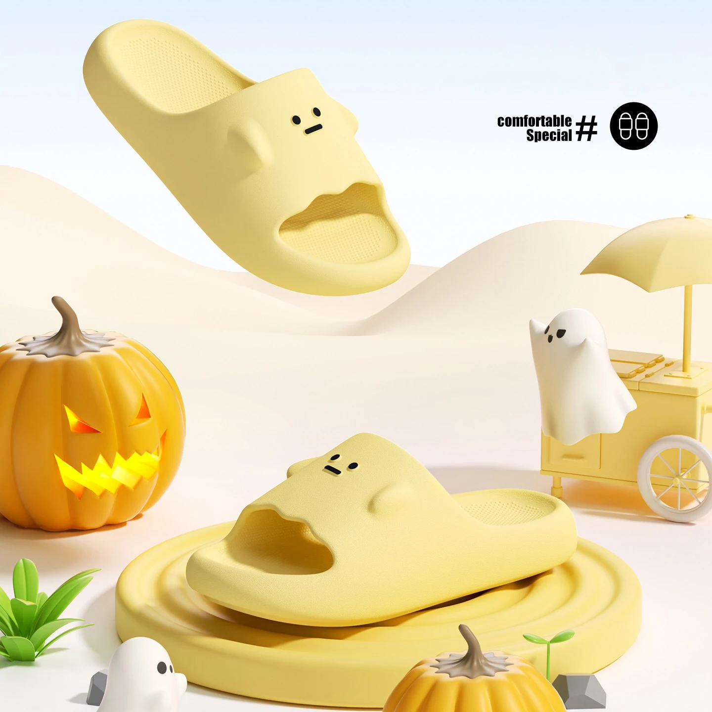 

Милые шлепанцы-платформы с рисунком призрака, летние тапочки Cloud Comfort для женщин и мужчин, нескользящие домашние сандалии с мультяшным принтом для дома и улицы