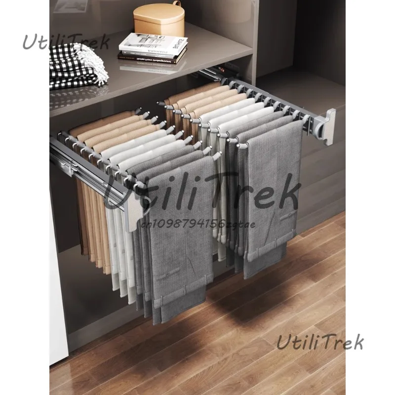 

It Is Suitable for Trouser Rack Telescopic Wardrobe Household Built-in Slide Rail Pull-out Cabinet with Anti-skid Pull Basket