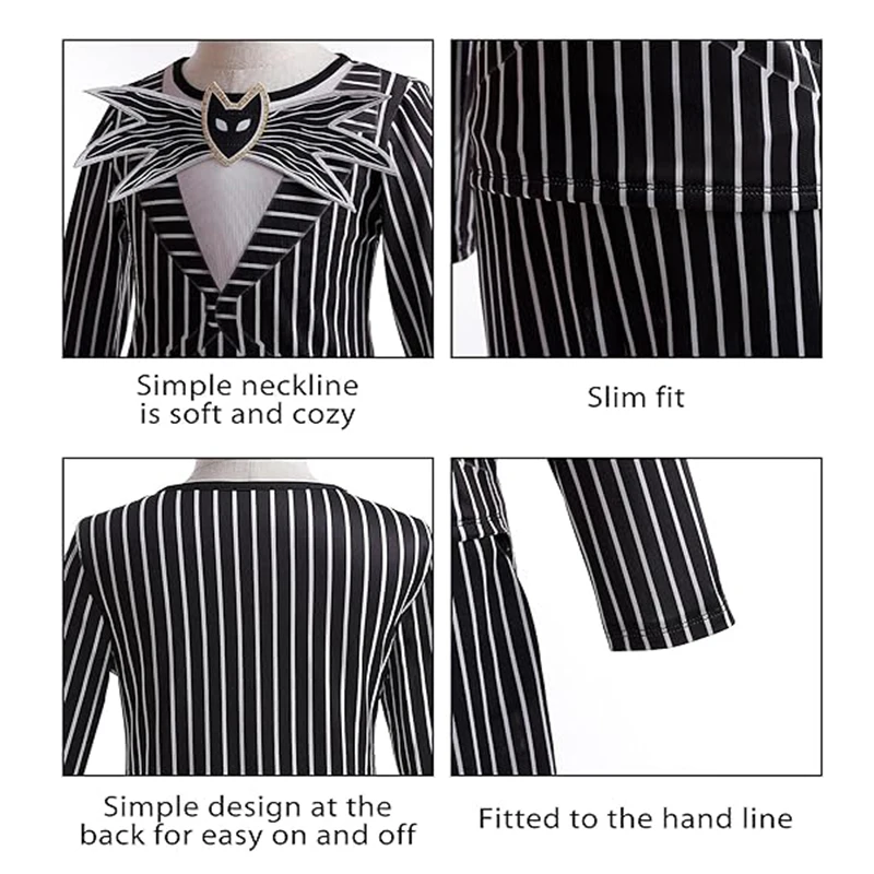 Костюм для косплея на Хэллоуин для маленьких мальчиков, черно-белый полосатый топ + штаны, комплекты для детей, карнавальное рождественское платье для ролевых игр