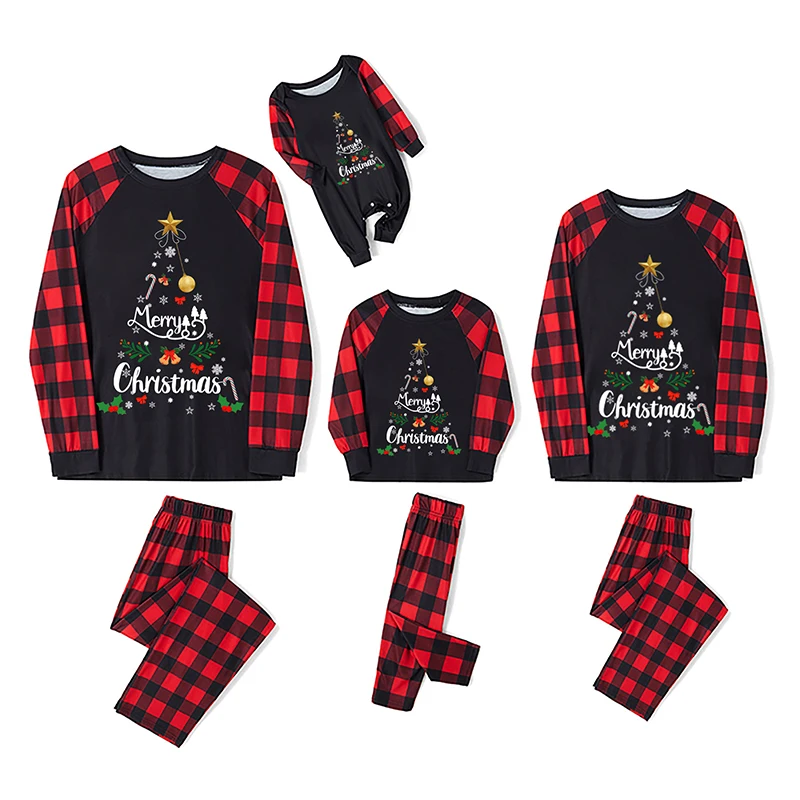 Christmas Family Pajamas Matching Set Short Sleeve Reindeer Print T-shirt with Striped Pants Sleepwear Loungewear for the Xmas