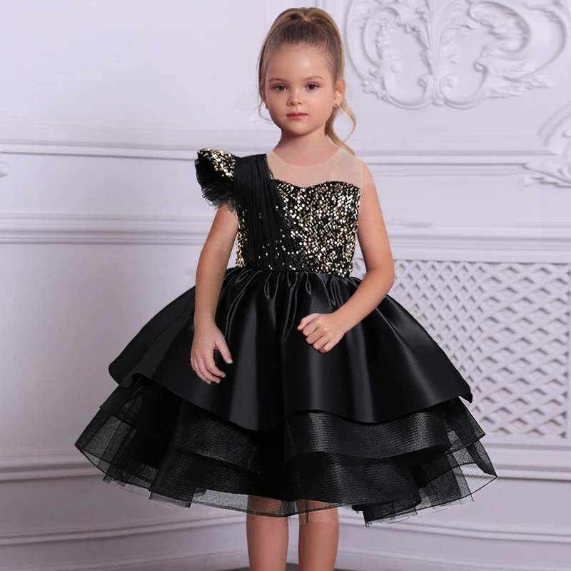 

Pageant Sequin Party Dress For Girl Children Costume Fluffy Princess Dresses Girls Clothes Lace Birthday Wedding Gown Elegant