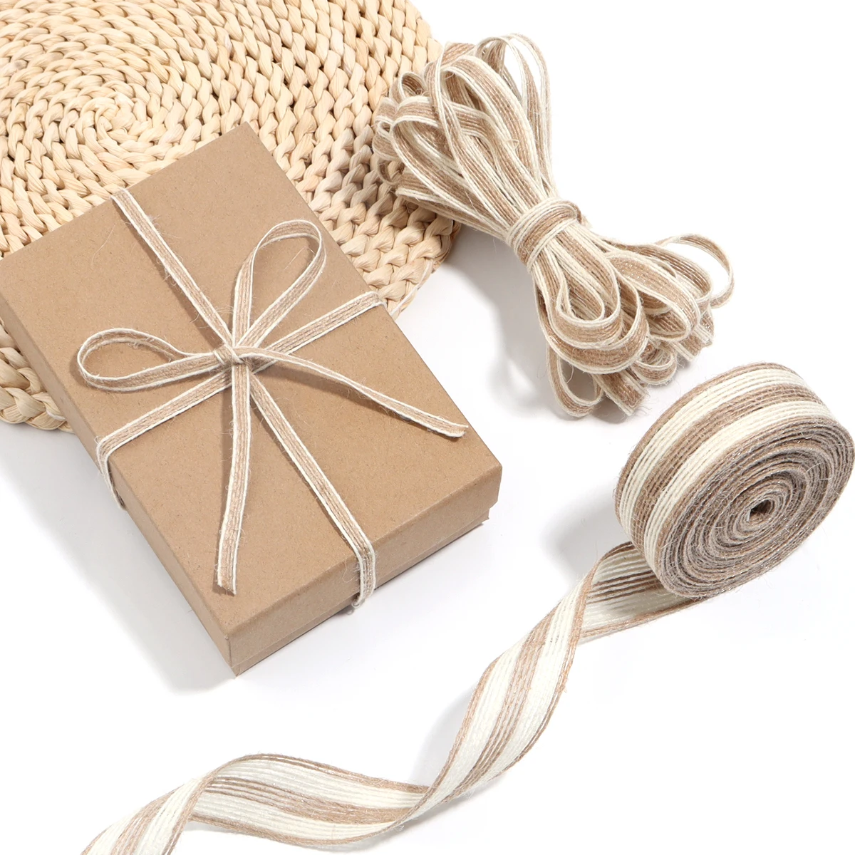 Corde de jute à bord blanc, ruban de toile de jute naturelle, décoration de fête de mariage, sangle d'emballage de cadeau de bricolage de Noël, 5 m, 10m, rouleau