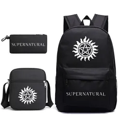 3pcs Set Supernatural SPN Evil Anime Children School Backpacks Cool Schoolbag Student Shoulder Bag for Boy Pen Pencil Bags