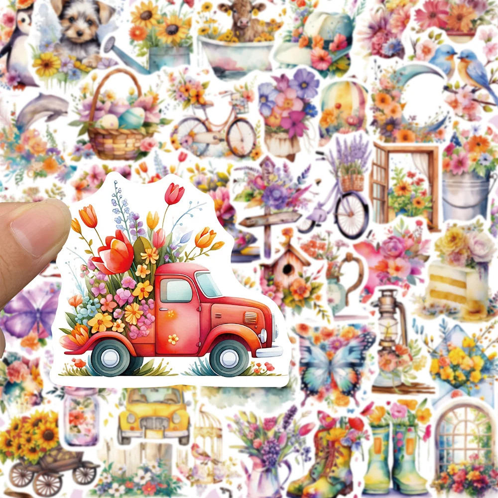 10/30/50pcs Retro Flowers World Cartoon Cute Stickers Aesthetic Graffiti Decals Laptop Notebook Phone Decoration Sticker Kid Toy