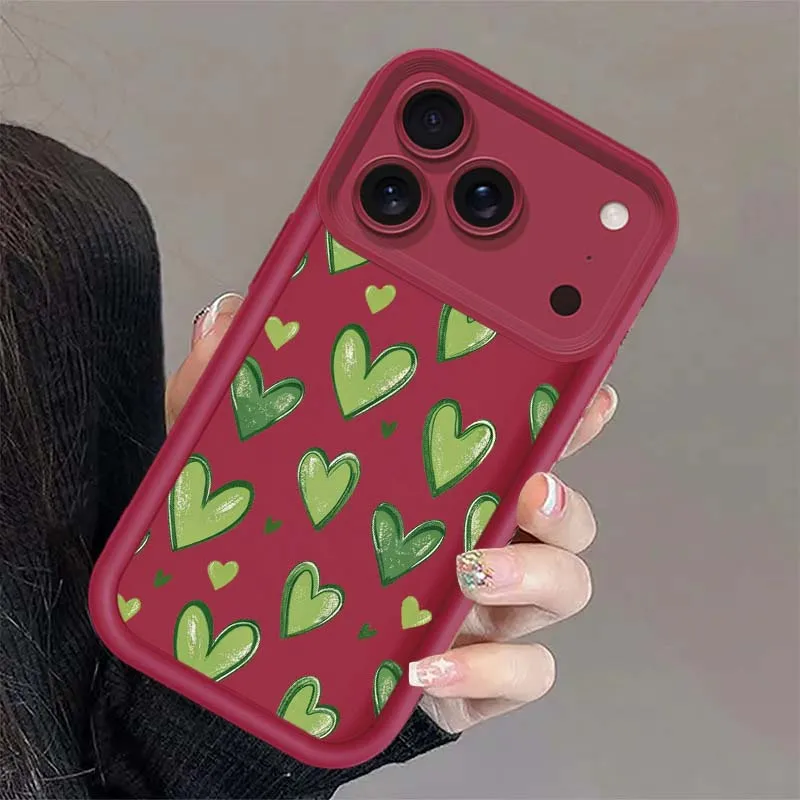 Cute Green Painting Design For Apple iPhone 17 16 15 14 13 12 11 Pro Max Plus Air Mini Eye Ladder Phone Case Cover