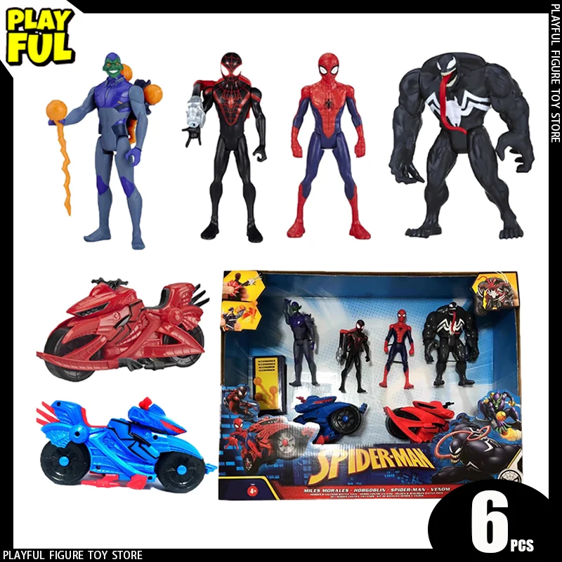 In Stock Spiderman Green Goblin Anime Figures Venom Hobgoblin Miles Morales 6pcs Suit Action Figure Spiderman Moto Custom Toys