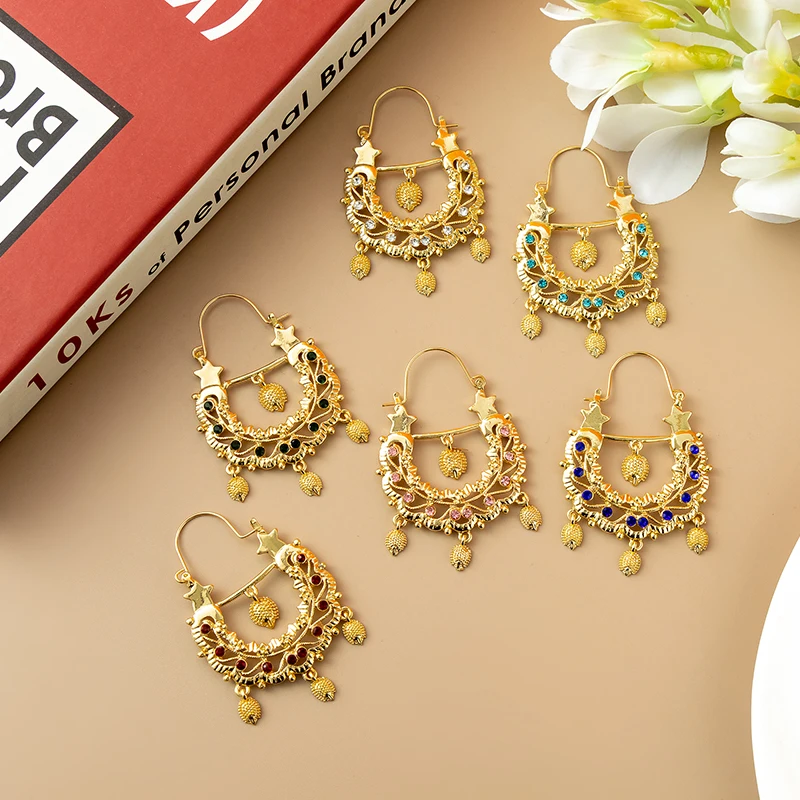 Fatima Fashion Bridal Earring With Hedgehog Shape Luxury Gold Color Earrings Hook Dangling Earrings Golden Long Earrings