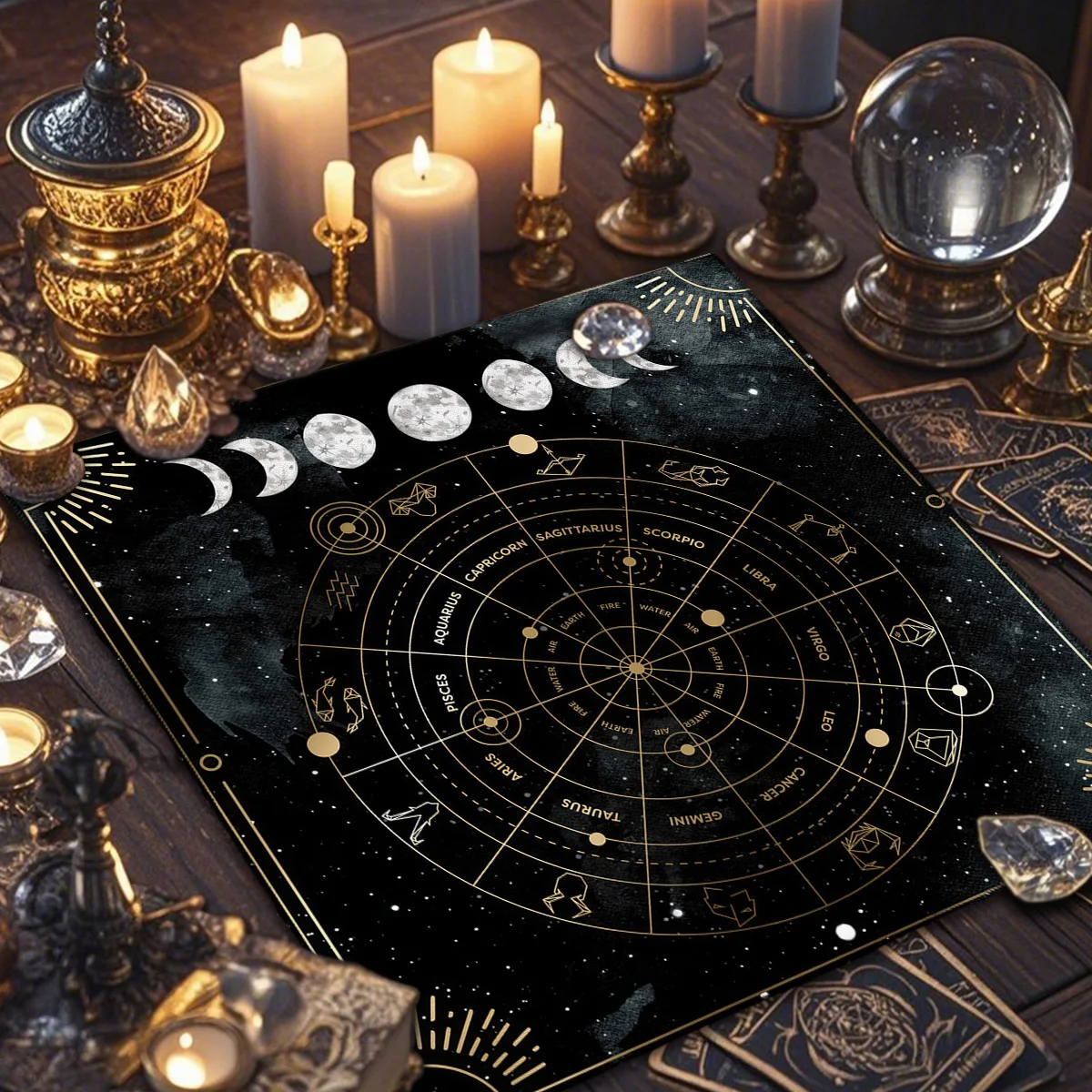 Divination Cloth with Constellation & Moon Phase Starry Sky Altar Cloth Tarot Table Cloth Moon Galactic Witchcraft Altar Decor