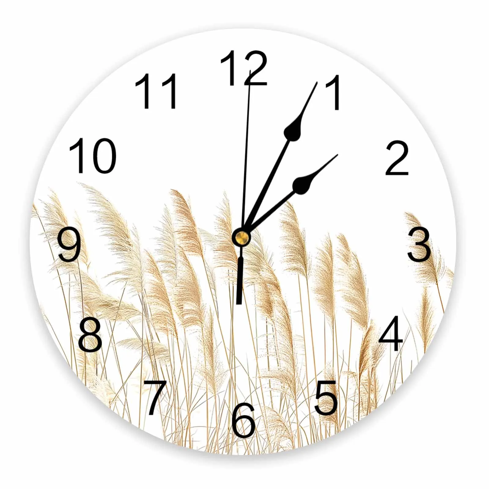 Retro Autumn Reed Grass Hand Drawn Wall Clock Large Modern Kitchen Dinning Round Wall Clocks Bedroom Silent Hanging Watch