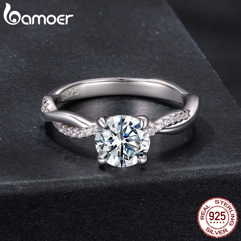 BAMOER 1CT 4-Prong Petite Twisted Vine Moissanite Ring Halo Engagement Band Ring for Women Promise Bridal Jewelry Round Cut VVS1 - Image 4