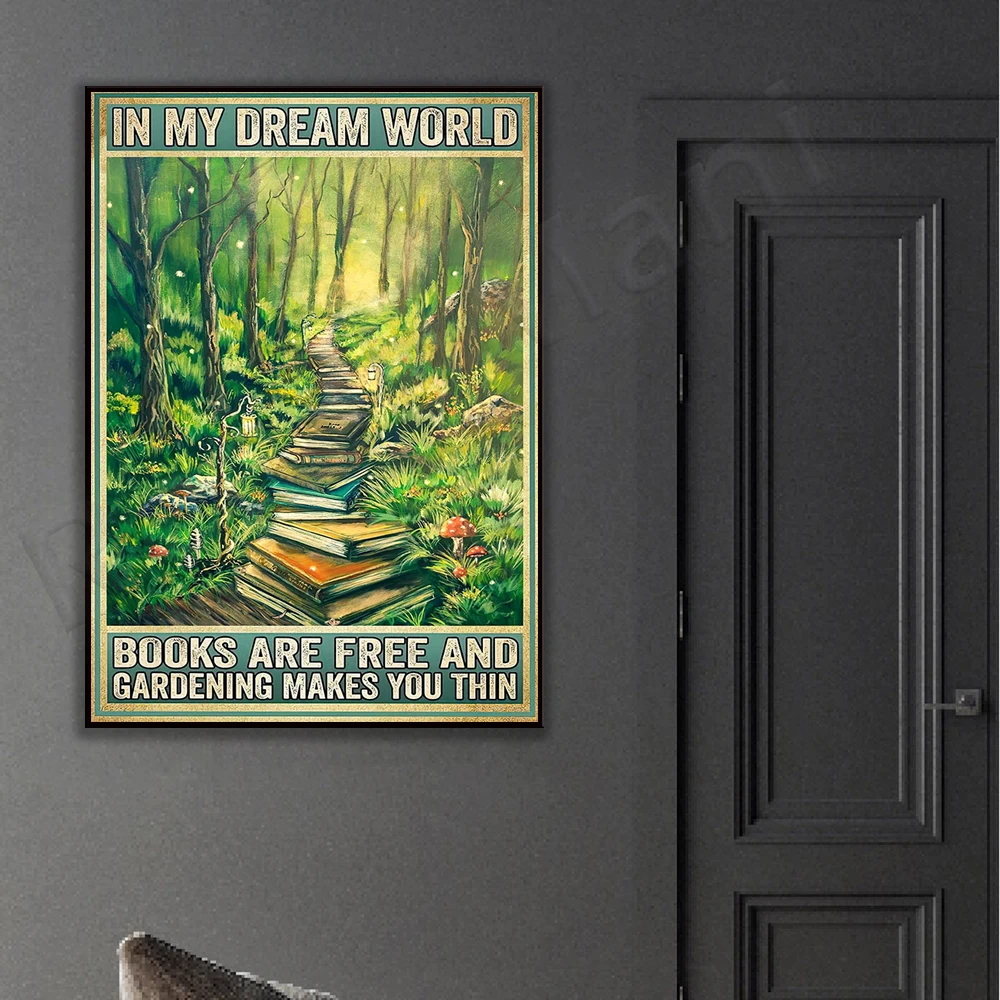 Books vintage poster, in my dream world, books are free poster, love to read poster, gift for book lovers, gift for her