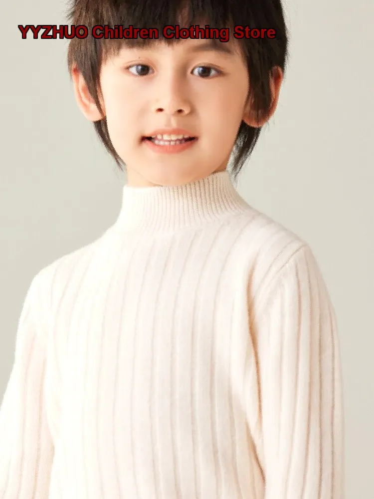 Boys Girls Mock Neck Knit Waistcoat Kids Autumn Winter Plaid Cashmere Warm Base Layer