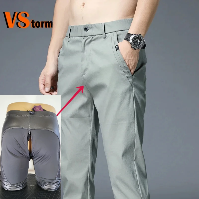 Open-backed pants Summer New Thin Casual Pants Men  Classic Style Fashion Business Slim Fit Straight Cotton Solid Color