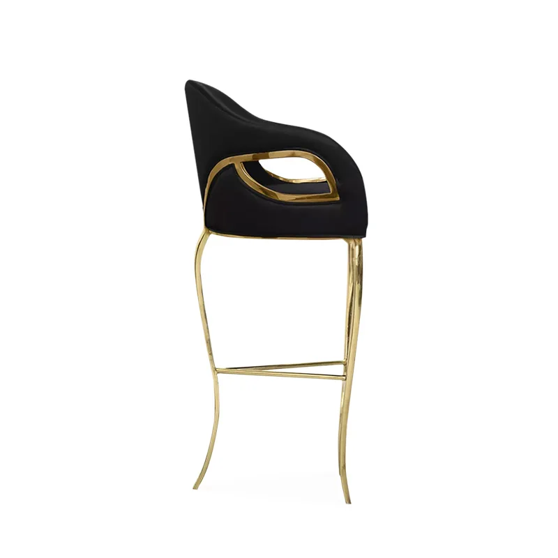Luxury Bar Stool Modern with Adjustable Feature Velvet Covered Gold Stainless Steel Legs Curved Backrest for Home Bar