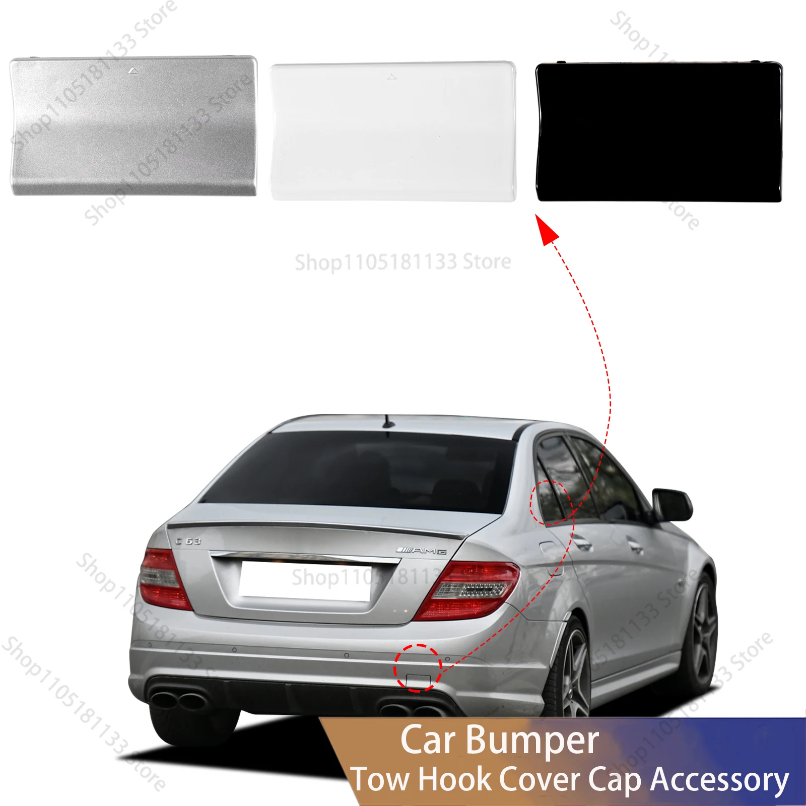 For Mercedes W204 C Class 2007-2010 Rear Bumper Tow Hook Cover 204885026 Black OE Replacement C200 C300 AMG Line