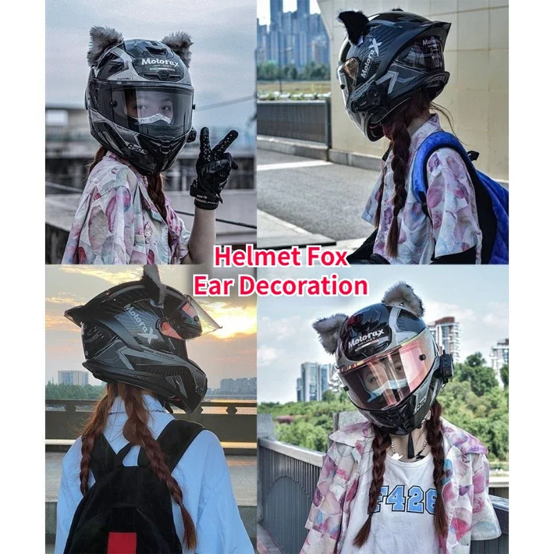 2Pcs Creative Cute Motorcycle Helmet 3D Plush Cat Ears with Tail Helmet Decor Sticker Cosplayer Styling （Excluding Helmets）