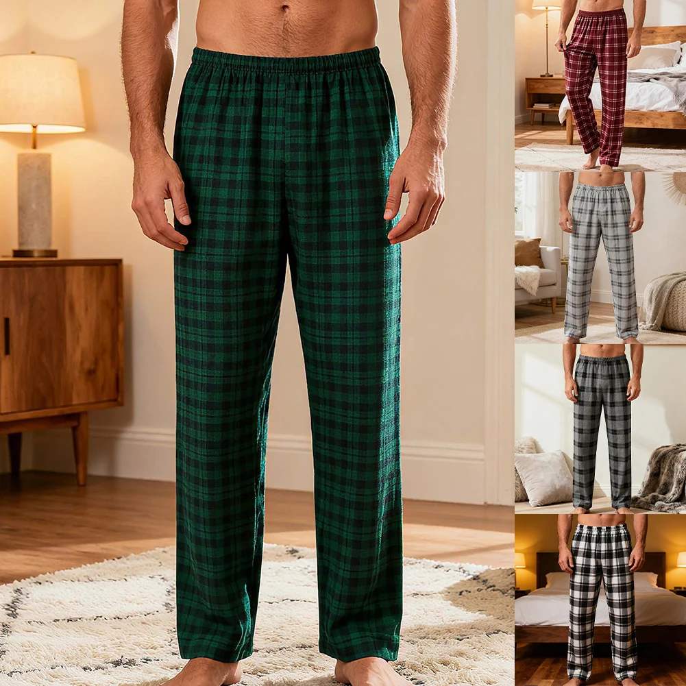 

Men Sleepy Pants Print Check Trousers Plaid Sleepware Loungewear Outside Pajamas