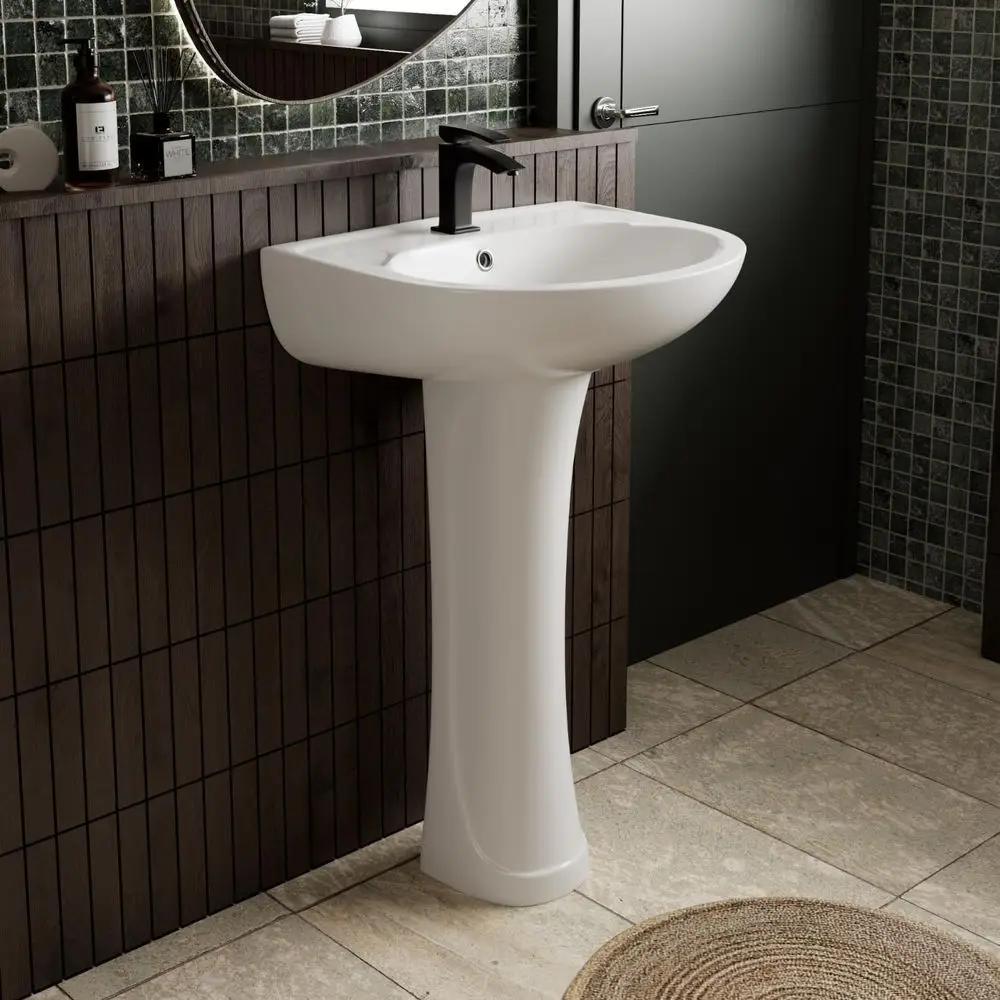 20W x 17D White Modern Pedestal Sinks for Small Bathrooms, 20 Inch Sink Combo, Bathroom Sink with Overflow & 1 Faucet Hole, Free