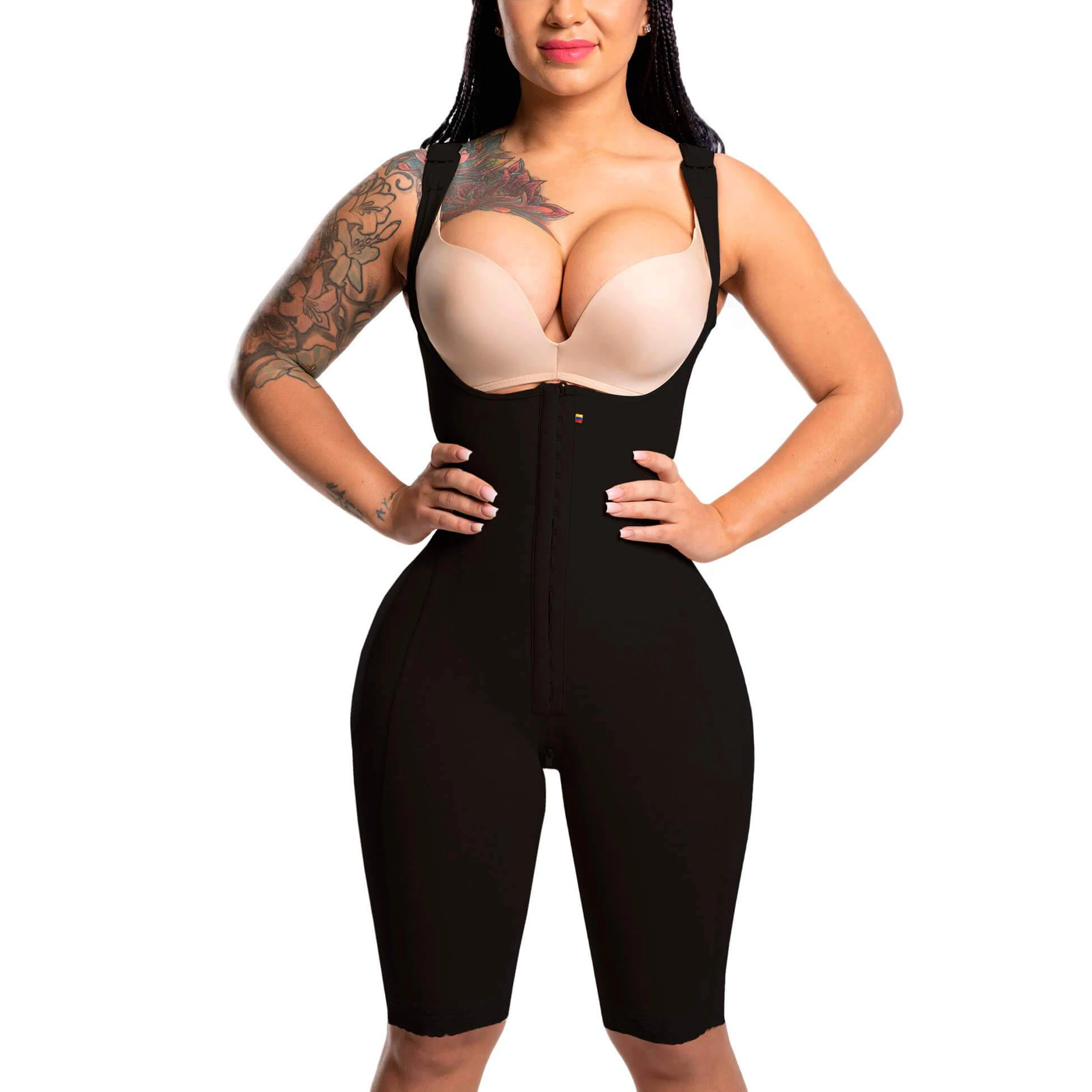 

Chest Sleeveless Bodysuit Bodysuit Thick Strapp up to Knee Slimming Fajas Lace Body Shaper Adjustable Hook And Eye Front Closure