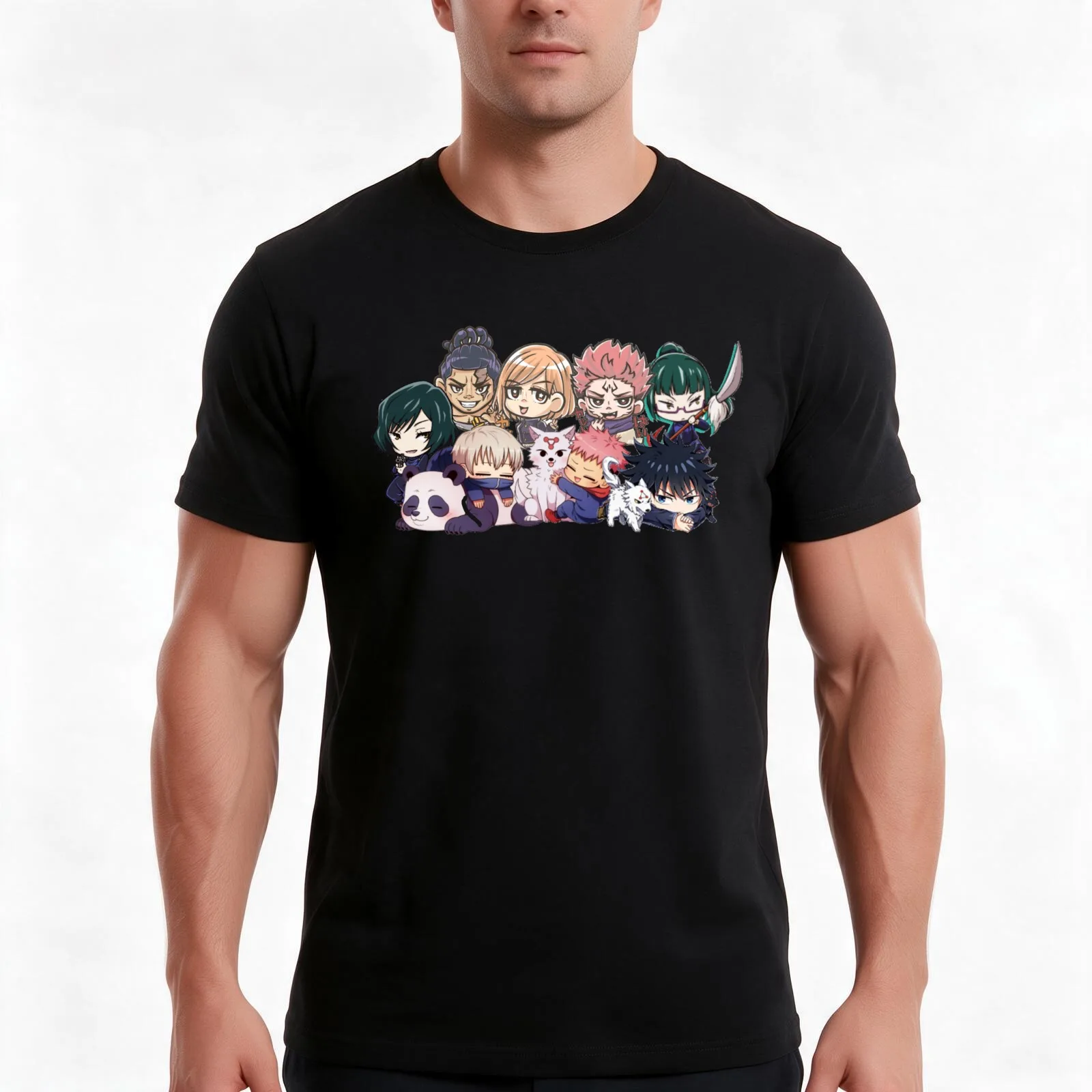 Chibi Jujutsu Sorcerers T-Shirt, Summer Casual Cotton Tee, Oversized Streetwear Tops, Vintage Graphic Print, Unisex Men Women