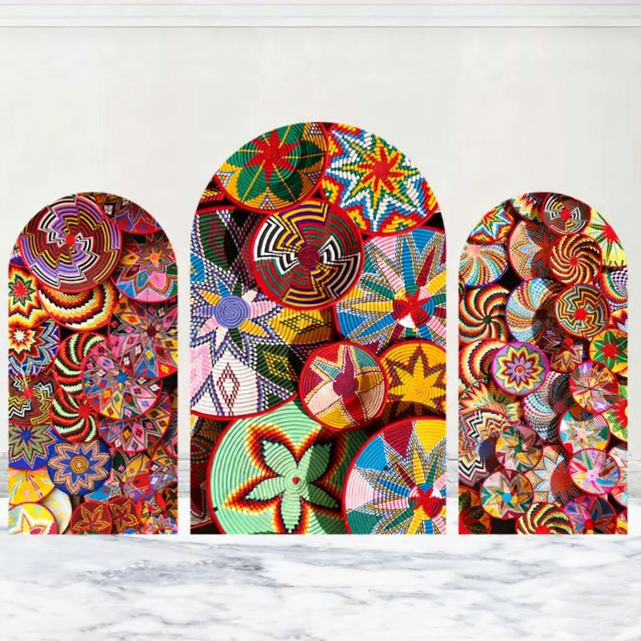 

LS Custom 2-Sided Mexican Traditional Ethiopian Floral Pattern Birthday Party Covers Chiara Arch Background Decor Backdrop