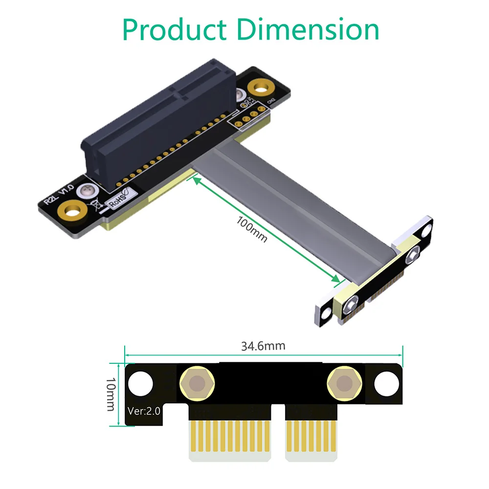 PCI Express 4X to 1X Extension Cable 8Gbps PCI-E 1X to 4X Riser Extender Dual Vertical 90 Degrees Ribbon Cable, 10cm