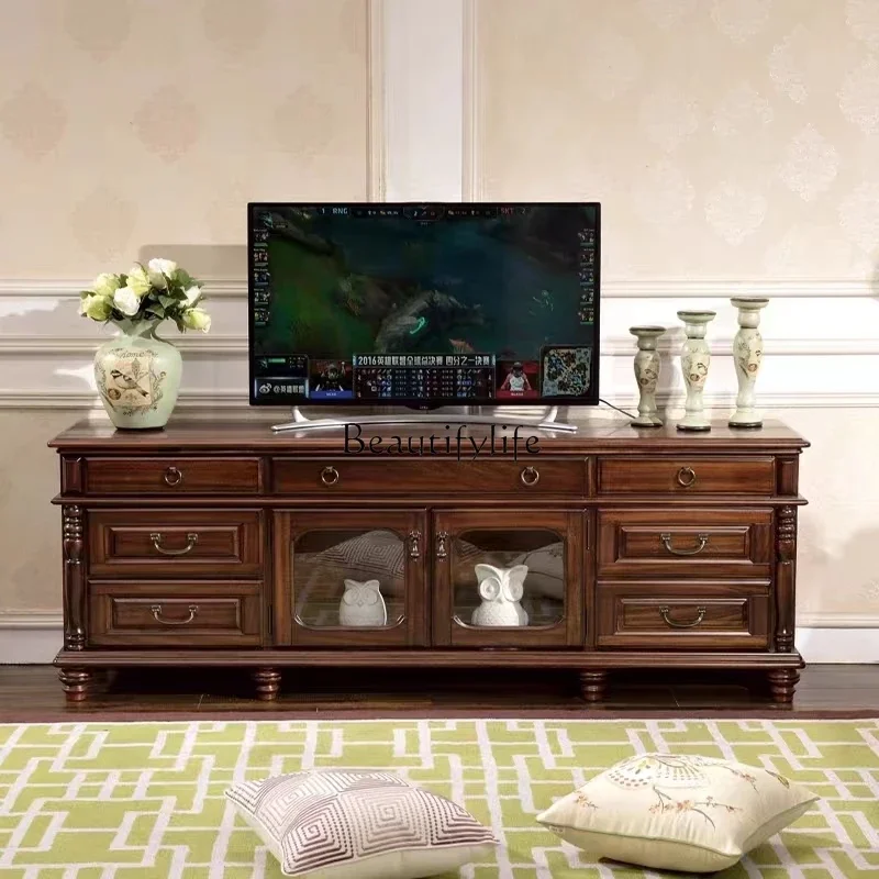 

*FG44Simple American all-solid wood TV cabinet Retro solid wood complete storage TV cabinet