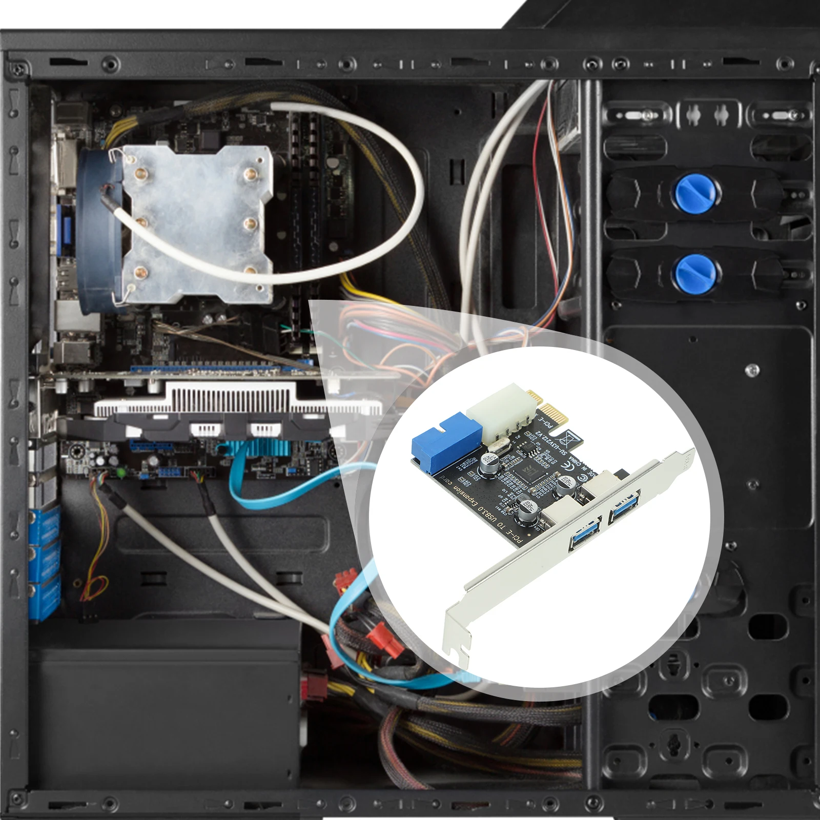 

USB3.0 Expansion Card PCI E 2 Port Adapter Internal Hub Front 20Pin Interface Desktop Computer USB Transfer Controller Panels