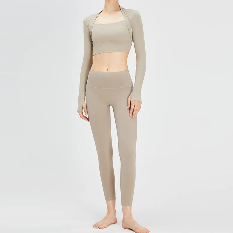 YJ-Autumn and Winter New Yoga Wear Naked Women Sense Velvet Skinny Outdoor Comfortable Fake Two-Piece Gym Sports Suit