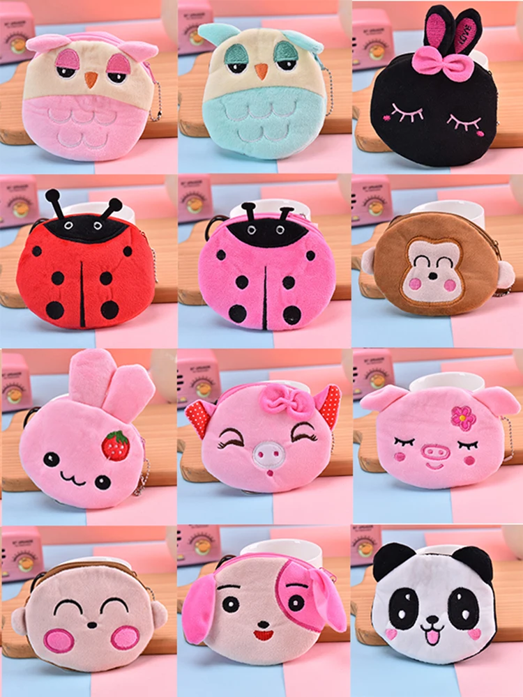 Kids Animal Coin Purse Change Wallet Purse Data Line Pouch Lipstick Storage Bag Headphone Organizer Plush Zipper Mini Coin Bag