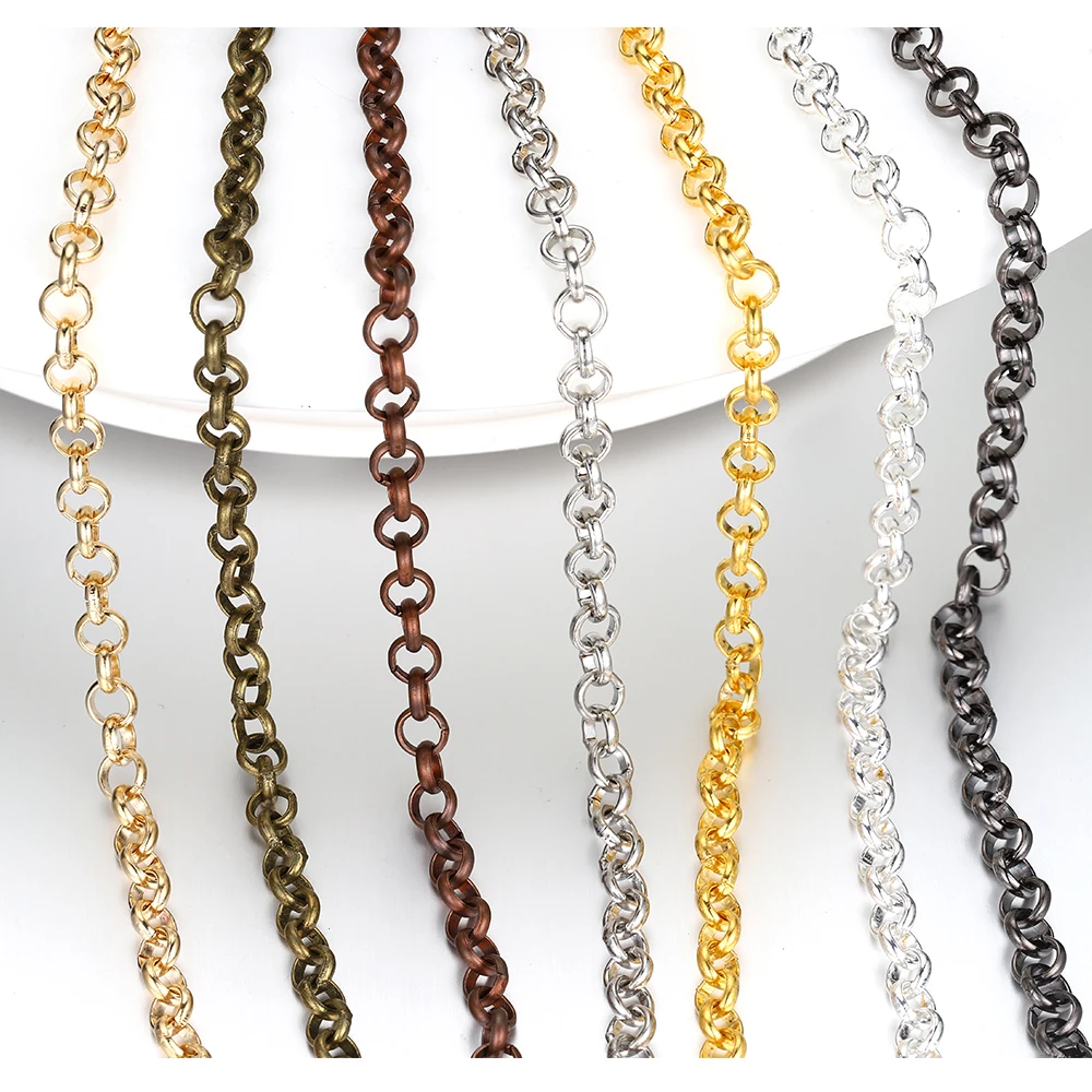 2M/Roll  Multi Colors 3.2/4.8/5.8mm O Shape Chains Bulk Metal Cable Link for Jewelry Making DIY Necklace Bracelet Chain Supplies