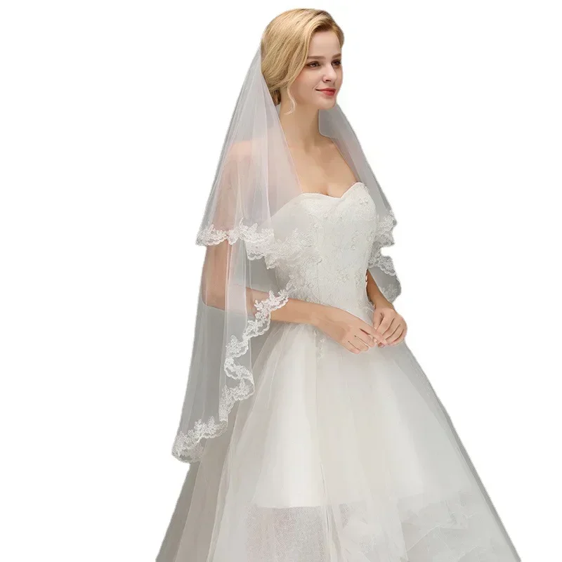 

Женская короткая однослойная кружевная свадебная фата с гребнем, аксессуары для невесты в фатапезском стиле