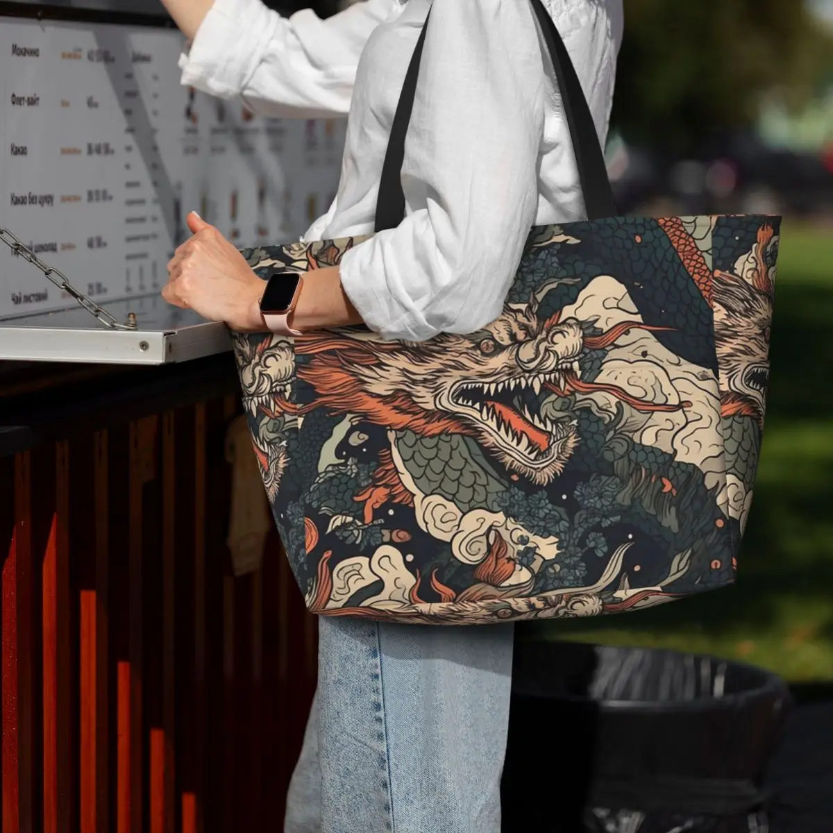 

Dragon Pattern Seamless Beach Tote Bag Sport Gym Yoga Duffle Large Tote Bag Women Travel Bag Fitness bag