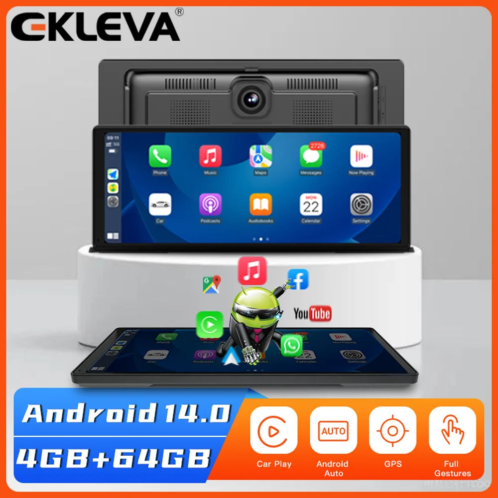 

EKLEVA 11.3" 4G+64G WIFI Android 14 AI Screen Navigation Carplay Android AUTO 1080P Dash Cam RearView Mirror Video Recorder