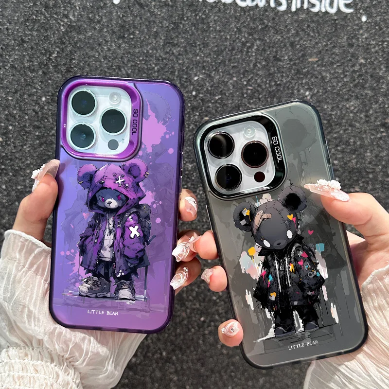 Case for IPHONE11 12 Color Silver Laser 3PROMAX 14PRO 15 15PRO Personality Anti-drop 15PROMAX Tide Cool Bear Mobile Phone Case