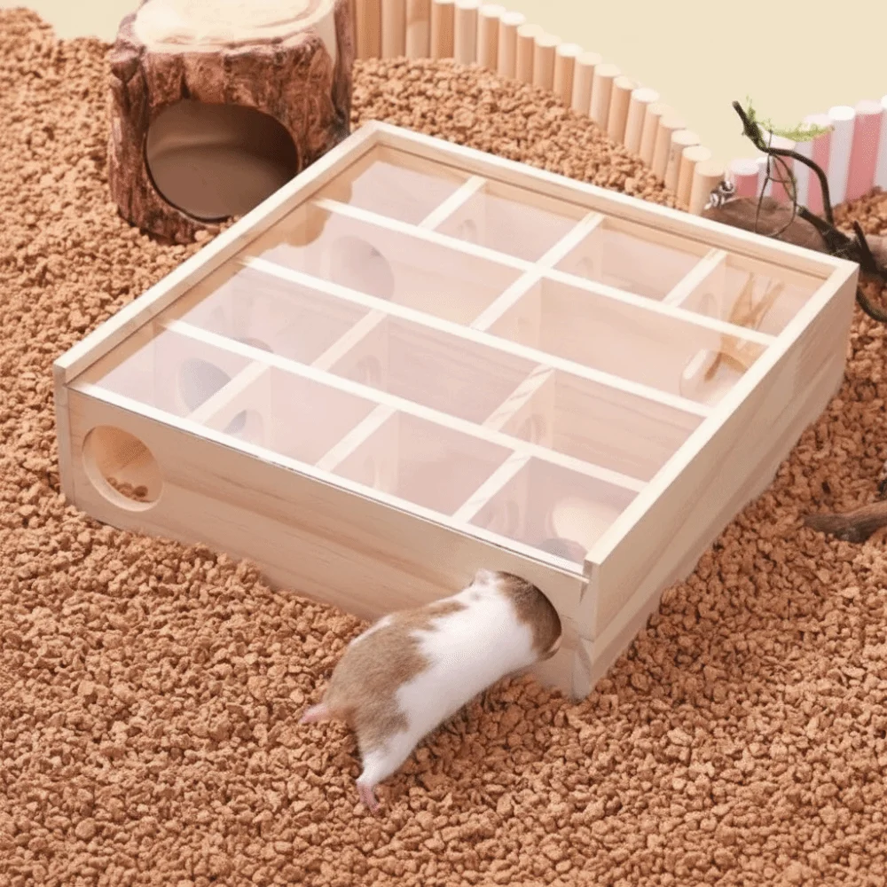 Wooden Hamster Tunnel Maze Bite Resistant with Cover Hamster Maze Exploration Pet Chamber Hideouts For Hamsters Mice
