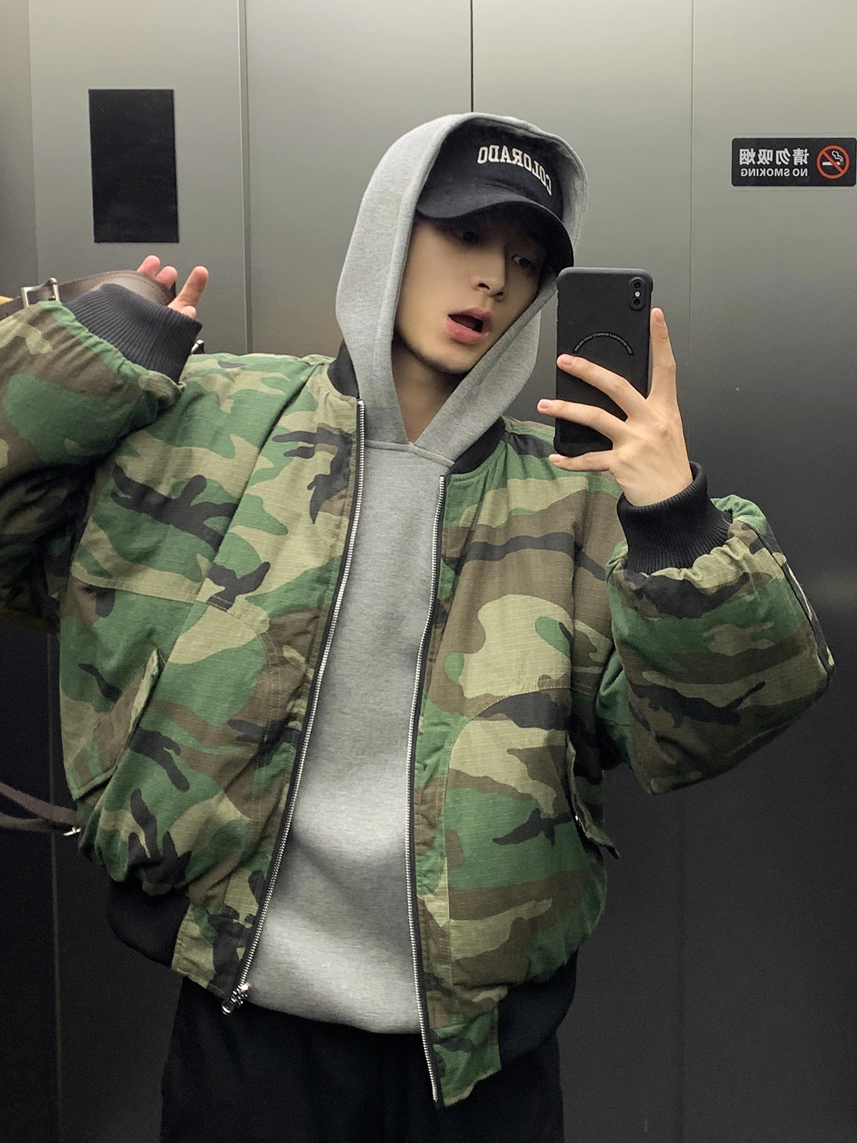 

American High Street Pilot Double-Sided Wear Camouflage Cotton Jaet Men's Winter Thi ort Cotton Coat Outerwear