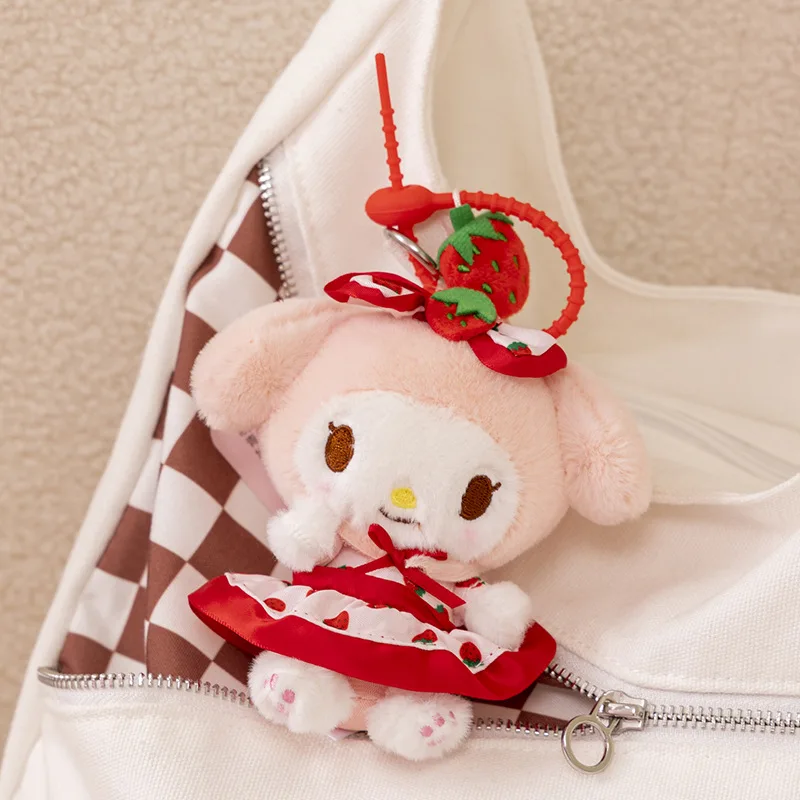 Sanrio Strawberry Hellokitty Melody Kuromi  Cinnamoroll Pochacco Plush Pendatn Cute Cartoon Stuffed Keyrings Girls Bag Keychain