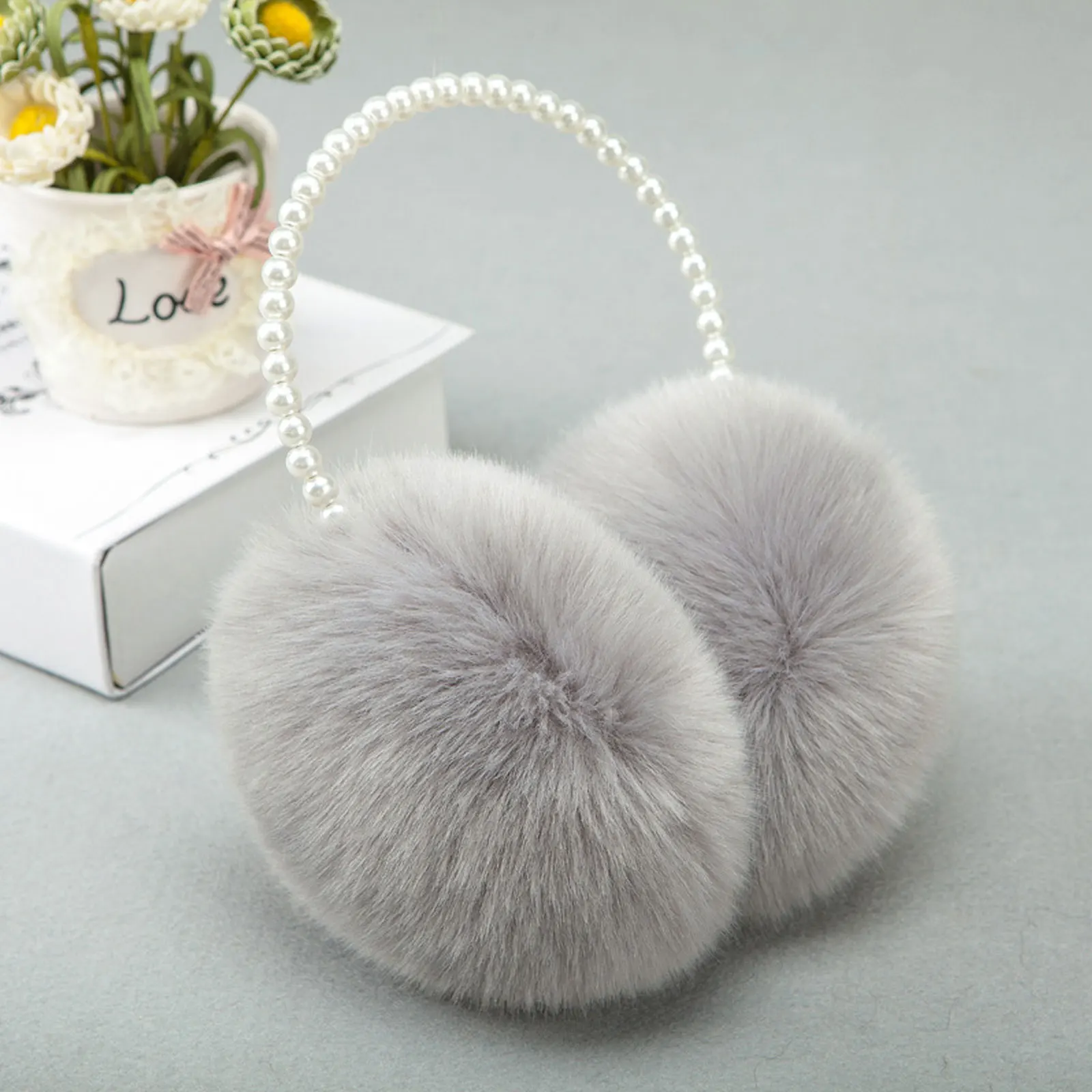 Frauen Mädchen Winter Flauschigen Plüsch Ohrenschützer Imitation Perle Perlen Stirnband Verdicken Ohr Wärmer Prinzessin Headwear Schöne Ohrenschützer