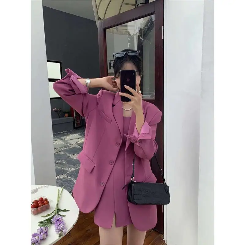

Autumn 2025 Women's Faion Casual Loose Jaets Suits Commute Sle Polyester Fabric Knot Thin Long Sve