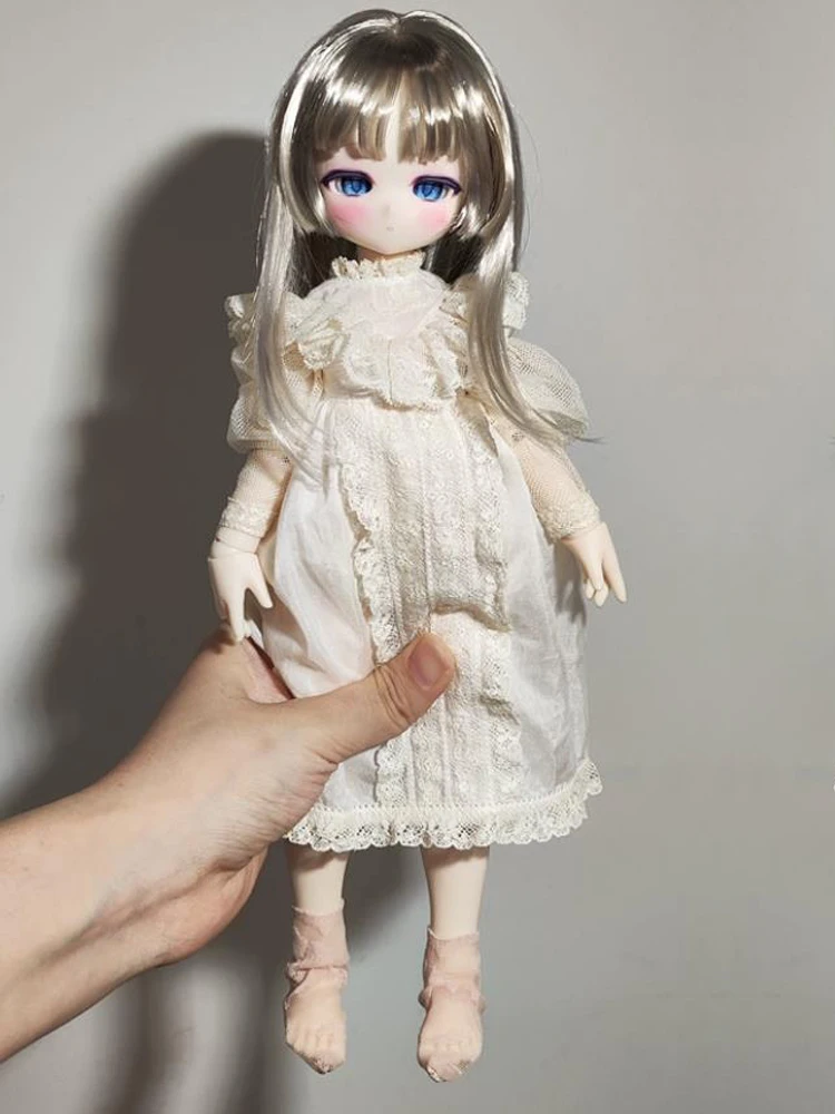 D09-P383 children handmade toy   1/6 1/4 1/3 MSD bjd doll wig Soft silk milk silk wrapped face wig silver