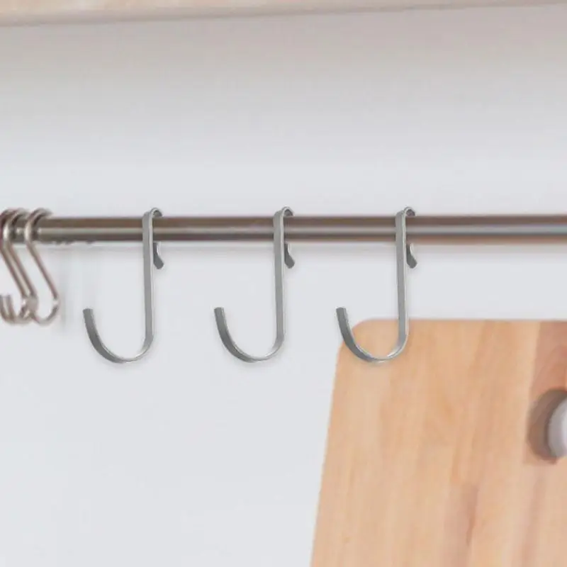 

20 PCS Stainless Steel Hook Shelf Kitchen Storage Rack Desktop Silver Flat Hooks Shop Bathroom Hanger Home Storage Holder