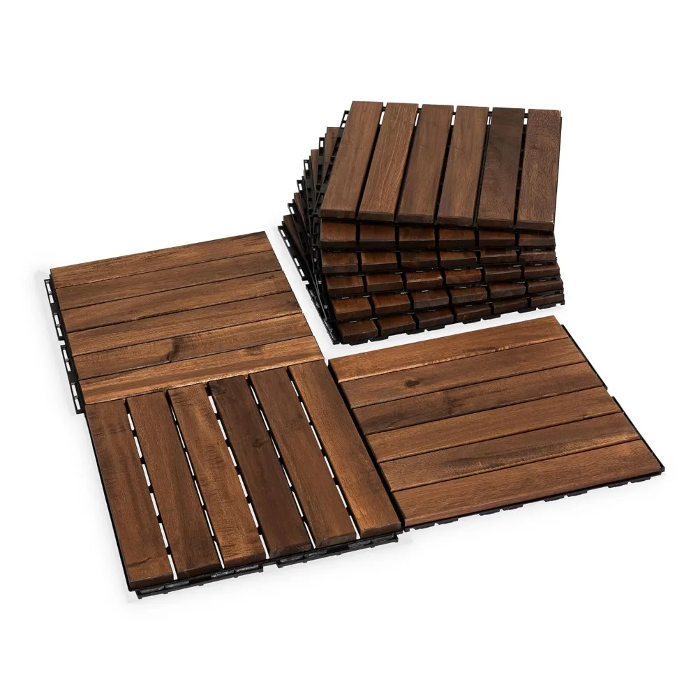 

Acacia Wood Flooring Interlocking Deck Tiles for Patio Decor 9 Pcs 6 Slats VR Brown - Waterproof Indoor & Outdoor Decor - Balcon