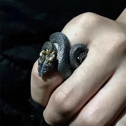 Vintage Gothic Charming Angle Snake Silver Ring for Men and Women Aesthetic Punk Viking Myth Snake Dragon Ring Gift Jewelry