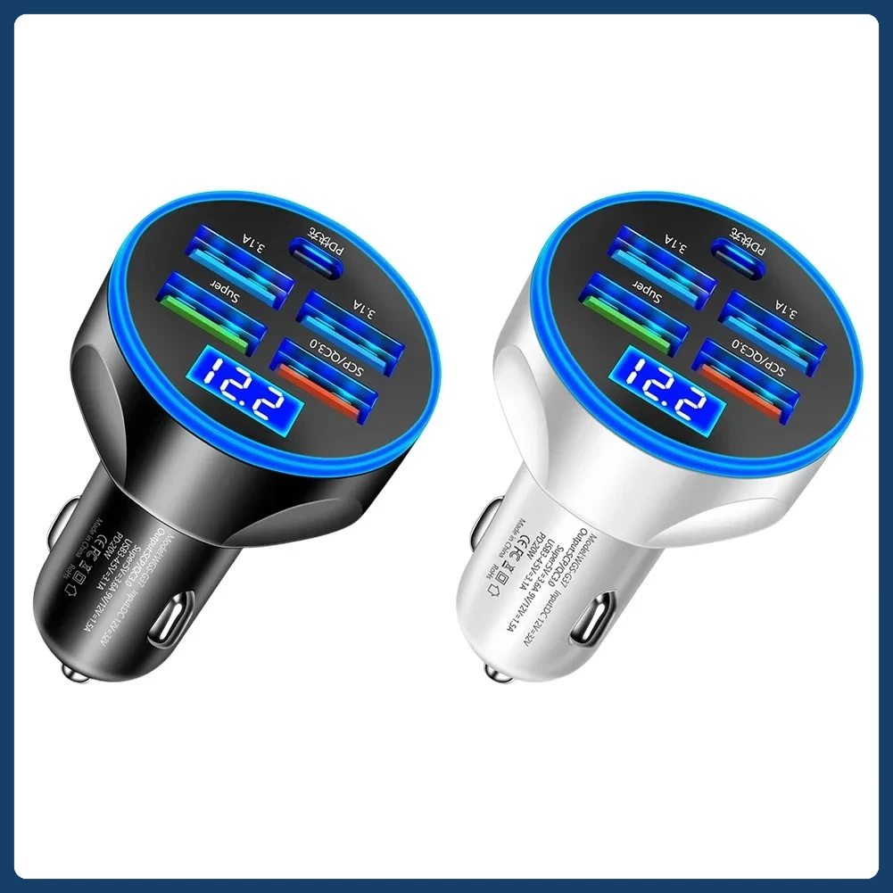 250 واط PD شاحن سيارة 5 منافذ شحن سريع PD QC 3.0 USB C سيارة شاحن سريع نوع-C محول في سيارة آيفون سامسونج شاومي