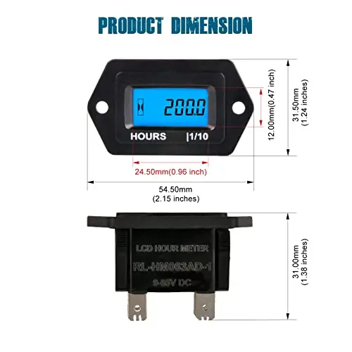 Digital LCD Hour Meter DC 9V~65V for Riding Lawn Mower ZeroTurn Mower Tractor Generator Club Car Golf Cart Outboard Marine A