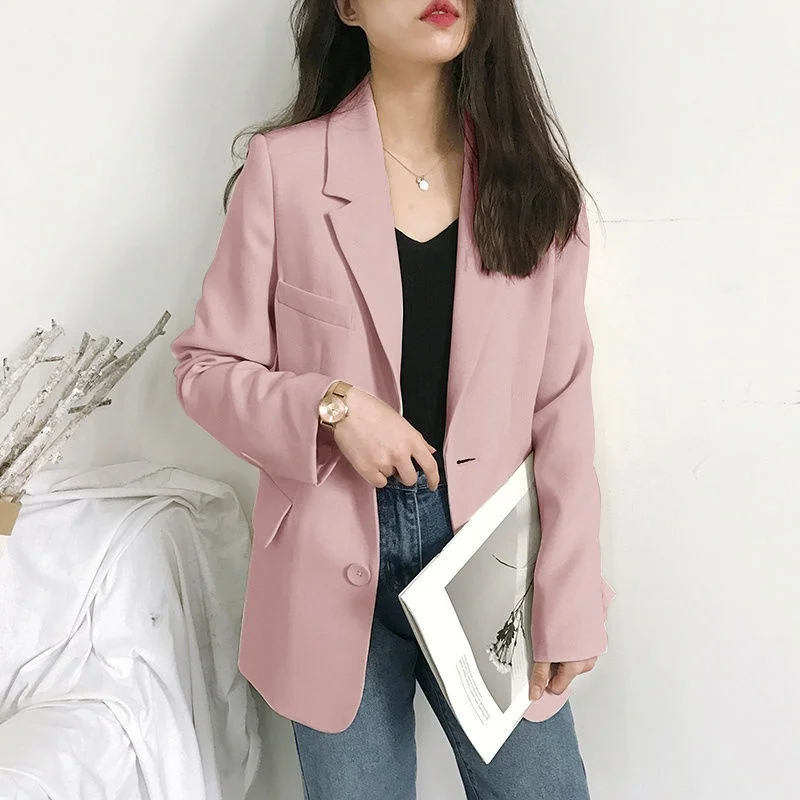 

Spring Autumn Loose Women's Suiting Jacket 2025 New Korean Style Medium Length Casual Outerwear Versatile Polyester Fabric