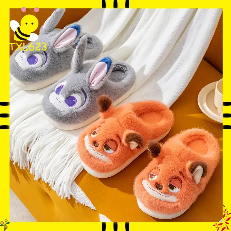 

Disney Zootopia Judy Cotton Slippers for Women Thick Soled Warm Non-Slip Autumn Winter Home Shoes Cute Anime Peripheral